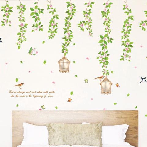 ウォールステッカー 木 鳥かご 植物　英字 wallsticker 大きサイズ 壁飾り 春　壁紙シールインテリアシール 北欧 オシャレ 誕生日 diy 壁紙 身長計 子供 アニマル 窓 風景 動物キッチン スイッチ  星 鳥 魚 音符  階段【nlife_d19】