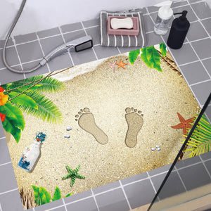 ウォールステッカー 海  砂浜 足跡だまし絵 　3D ビーチオーシャン　足跡　壁紙 インテリア ウォールステッカー床 トリックアートウォールステッカー 北欧 ウォールステッカー トイレウォールステッカー 英字 植物 グリーン ポスター