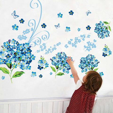 ウォールステッカー花　青い紫陽花　お花ウォールステッカー青いアジサイ♪　あじさいかわいい　風水グッズ　ウォールステッカー 紫陽花　模様替え　1人部屋　プチリフォーム　リビング飾り 壁シール　デコシール　ピンクアイテム　花束　出会い 送料無料
