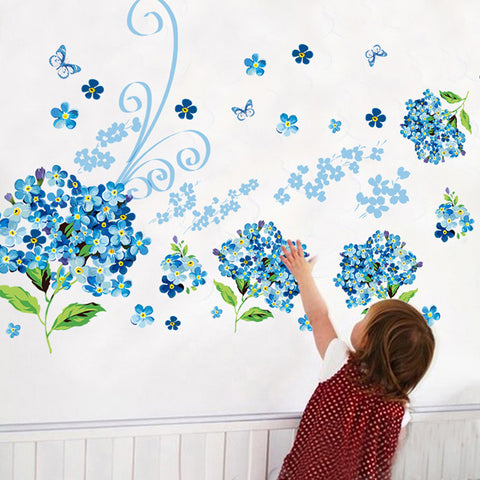 ウォールステッカー花　青い紫陽花　お花ウォールステッカー青いアジサイ?　あじさいかわいい　風水グッズ　ウォールステッカー 紫陽花　模様替え　1人部屋　プチリフォーム　リビング飾り 壁シール　デコシール　ピンクアイテム　花束　出会い