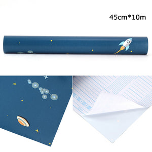 壁紙 のり付き　宇宙空間壁紙  壁デコシート貼ってはがせる 10m巻き　トイレ キッチン 補修　【DIY 壁紙シール】プチリフォームで楽しめる子ども部屋を可愛くデコレーション！