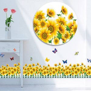 ウォールステッカー ひまわりの花畑　ひまわりと蝶々 はがせる壁シール ステッカー ガーデン 花壇風 ウォールステッカー花 向日葵の花畑 蝶 インテリア 店舗 ガラスドア リビング 玄関 廊下 ウォールシールおしゃれ