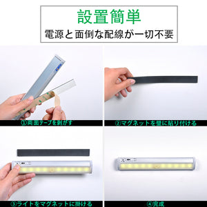 LED人感センサーライト 暖光色ナイトライト マグネット付き  LED電飾省エネ 電池式 貼り付け式 キッチン　玄関　階段　クロゼット　廊下　台所　本棚　 屋内屋外　お蔵