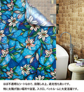 送料無料 窓　目隠しシート幅90cm ×長さ200cm　窓用フィルム遮光 遮熱 ガラスフィルム　ステンドグラス 不透明 遮光 カーテン フィルム　ゆり柄　ガラスシート uvカット無接着剤　再利用可能 浴室窓ガラスフィルム 装飾静電気ウィンドウフィルム