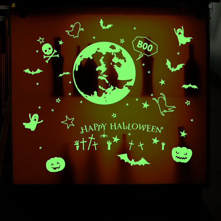 ウォールステッカー ハロウィン 飾り 夜光　蓄光 シール ドッキリ　いたずら　　おもしろい　はがせる壁紙　光を輝けるシール　怖い　恐怖　装飾　 トイレ パーティグッズ おばけ コウモリ バット シンプル 十字架 クロス 星 かぼちゃ 月 魔女 かわいい