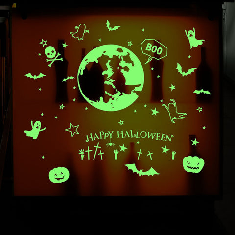 ウォールステッカー ハロウィン 飾り 夜光　蓄光 シール ドッキリ　いたずら　　おもしろい　はがせる壁紙　光を輝けるシール　怖い　恐怖　装飾　 トイレ パーティグッズ おばけ コウモリ バット シンプル 十字架 クロス 星 かぼちゃ 月 魔女 かわいい