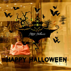 ウォールステッカー ハロウィン お城 happy　Halloween コウモリステッカー 壁紙シール はがせる 子供部屋 店内飾り  ウォールステッカー おしゃれ 仮装 窓  DIY 屋敷 用品 仮装 店舗 賃貸