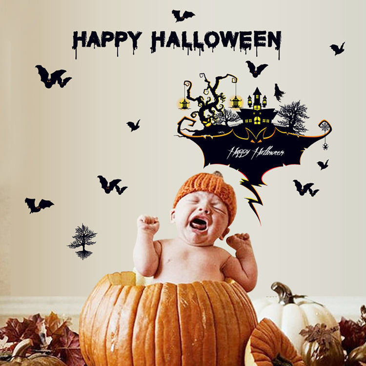 ウォールステッカー ハロウィン お城 happy　Halloween コウモリステッカー 壁紙シール はがせる 子供部屋 店内飾り  ウォールステッカー おしゃれ 仮装 窓  DIY 屋敷 用品 仮装 店舗 賃貸