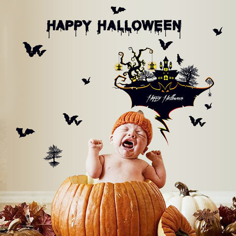 ウォールステッカー ハロウィン お城 happy　Halloween コウモリステッカー 壁紙シール はがせる 子供部屋 店内飾り  ウォールステッカー おしゃれ 仮装 窓  DIY 屋敷 用品 仮装 店舗 賃貸