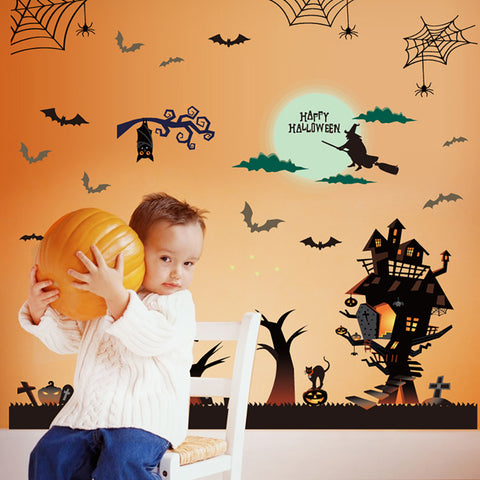 ウォールステッカー ハロウィン　コウモリ  はがせる お城 月 かぼちゃ ハロウィン 魔女 ウォールステッカー 子供部屋 ステッカー かわいい 壁紙 ハロウィンパーティー 風景 景色 お店賃貸 動物 窓 蜘蛛 コウモリ diy 屋敷ハロウイン仮装  用品 店舗 月