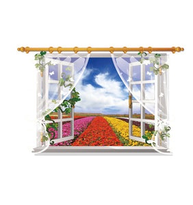 偽窓　ウォールステッカー花畑　窓がある風景　窓ポスター　青空　花畑　花を咲くステッカー貼ってはがせる　偽窓ステッカー　だまし絵　壁紙シール　リビング/子供部屋/窓ガラス/店内の飾り/トイレ/お風呂/冷蔵庫/キッチン/天井