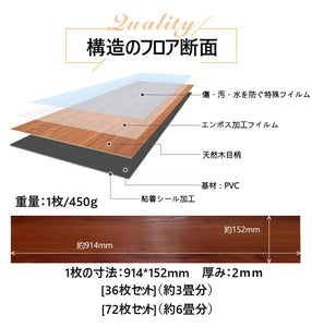 Takarafune フロアタイル　木目　フローリングシート　接着剤不要 フローリングタイル　床材　シール式接着剤付き　置くだけ フロアタイル　36枚入り