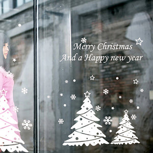 ウォールステッカー ホワイトクリスマスツリー  Merry Christmas　 Happy New Year クリスマスハンドメイド 装飾 壁紙クリスマスハンドメイド　雪の結晶 飾り 装飾 サンタ　プレゼント　お歳暮　あす楽