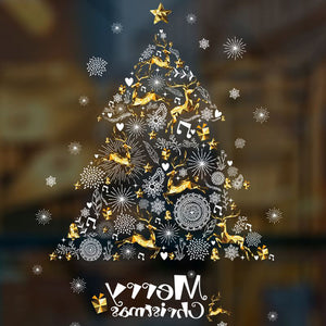 ウォールステッカークリスマスツリー &トナカイ ホワイト　ゴールド　 Merry Christmas　クリスマスハンドメイド 装飾 壁紙クリスマスハンドメイド　雪の結晶 飾り 装飾 サンタ　プレゼント　お歳暮おしゃれ 北欧 シール　ウォールステッカー トイレ リビング