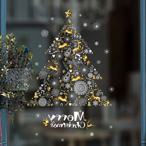 ウォールステッカークリスマスツリー &トナカイ ホワイト　ゴールド　 Merry Christmas　クリスマスハンドメイド 装飾 壁紙クリスマスハンドメイド　雪の結晶 飾り 装飾 サンタ　プレゼント　お歳暮おしゃれ 北欧 シール　ウォールステッカー トイレ リビング