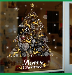 ウォールステッカークリスマスツリー &トナカイ ホワイト　ゴールド　 Merry Christmas　クリスマスハンドメイド 装飾 壁紙クリスマスハンドメイド　雪の結晶 飾り 装飾 サンタ　プレゼント　お歳暮おしゃれ 北欧 シール　ウォールステッカー トイレ リビング