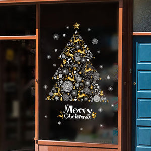 ウォールステッカークリスマスツリー &トナカイ ホワイト　ゴールド　 Merry Christmas　クリスマスハンドメイド 装飾 壁紙クリスマスハンドメイド　雪の結晶 飾り 装飾 サンタ　プレゼント　お歳暮おしゃれ 北欧 シール　ウォールステッカー トイレ リビング