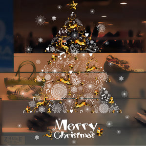 ウォールステッカークリスマスツリー &トナカイ ホワイト　ゴールド　 Merry Christmas　クリスマスハンドメイド 装飾 壁紙クリスマスハンドメイド　雪の結晶 飾り 装飾 サンタ　プレゼント　お歳暮おしゃれ 北欧 シール　ウォールステッカー トイレ リビング