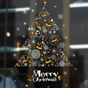 ウォールステッカークリスマスツリー &トナカイ ホワイト　ゴールド　 Merry Christmas　クリスマスハンドメイド 装飾 壁紙クリスマスハンドメイド　雪の結晶 飾り 装飾 サンタ　プレゼント　お歳暮おしゃれ 北欧 シール　ウォールステッカー トイレ リビング