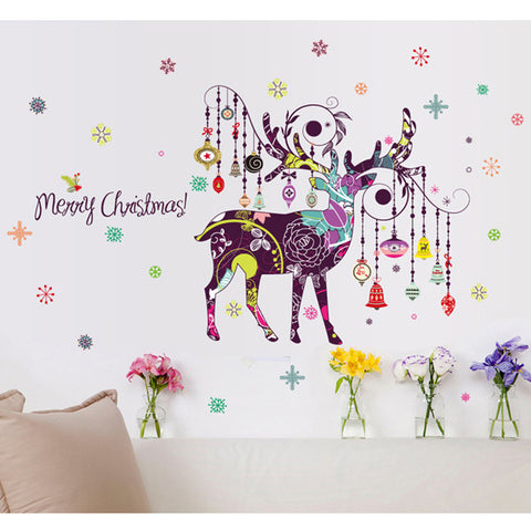 ウォールステッカー   Merry Christmas　トナカイ　　雪の結晶 飾り 装飾 サンタ　クリスマスハンドメイド 装飾 壁紙クリスマスハンドメイド　プレゼント　お歳暮　おしゃれ 北欧 シール　ウォールステッカー トイレ リビング 玄関店舗 賃貸ＯＫ！【endsale_18】