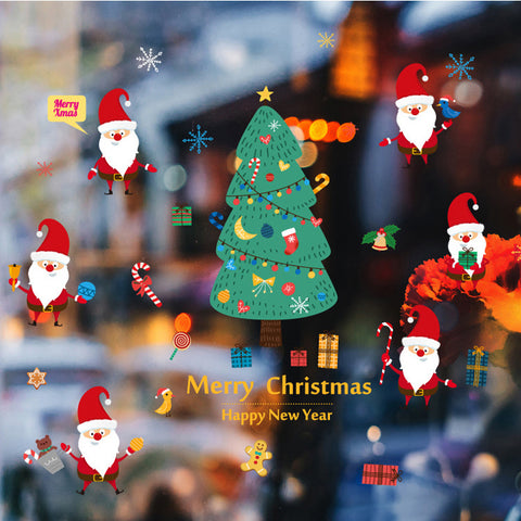 ウォールステッカー サンタクロス＆クリスマスツリー Merry christmas 『サンタの夜』プレゼント ガラスステッカー店舗　ショーウィンドウ　カッティングシートウィンドウディスプレイ　サンタ　クリスマス　お歳暮　あす楽