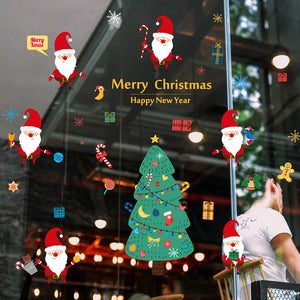 ウォールステッカー サンタクロス＆クリスマスツリー Merry christmas 『サンタの夜』プレゼント ガラスステッカー店舗　ショーウィンドウ　カッティングシートウィンドウディスプレイ　サンタ　クリスマス　お歳暮　あす楽