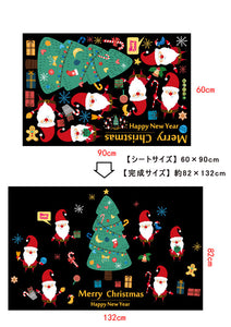 ウォールステッカー サンタクロス＆クリスマスツリー Merry christmas 『サンタの夜』プレゼント ガラスステッカー店舗　ショーウィンドウ　カッティングシートウィンドウディスプレイ　サンタ　クリスマス　お歳暮　あす楽