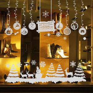 ウォールステッカークリスマス　オーナメント雪の結晶＆ツリー（ホワイト）大きサイズ　クリスマスハンドメイド　ガラスステッカー店舗　ショーウィンドウ　カッティングシートウィンドウディスプレイ　お歳暮　プレゼント【endsale_18】