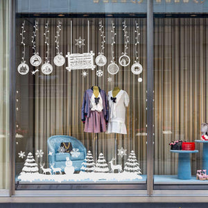ウォールステッカークリスマス　オーナメント雪の結晶＆ツリー（ホワイト）大きサイズ　クリスマスハンドメイド　ガラスステッカー店舗　ショーウィンドウ　カッティングシートウィンドウディスプレイ　お歳暮　プレゼント【endsale_18】