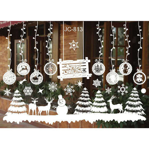 ウォールステッカークリスマス　オーナメント雪の結晶＆ツリー（ホワイト）大きサイズ　クリスマスハンドメイド　ガラスステッカー店舗　ショーウィンドウ　カッティングシートウィンドウディスプレイ　お歳暮　プレゼント【endsale_18】