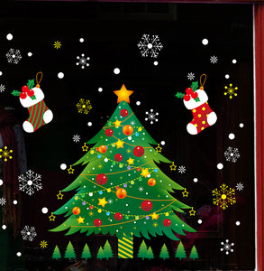 新売り　ウォールステッカー　クリスマスツリー　クリスマス 飾り窓　壁紙　かわいい　オシャレ　インテリア 店舗用  ショーウインドー 賑やかな雰囲気ガラスステッカー店舗　ショーウィンド　装飾 サンタ　プレゼント　お歳暮　あす楽【thxgd_18】