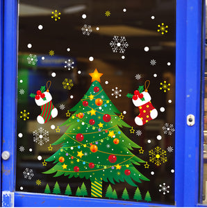 新売り　ウォールステッカー　クリスマスツリー　クリスマス 飾り窓　壁紙　かわいい　オシャレ　インテリア 店舗用  ショーウインドー 賑やかな雰囲気ガラスステッカー店舗　ショーウィンド　装飾 サンタ　プレゼント　お歳暮　あす楽【thxgd_18】