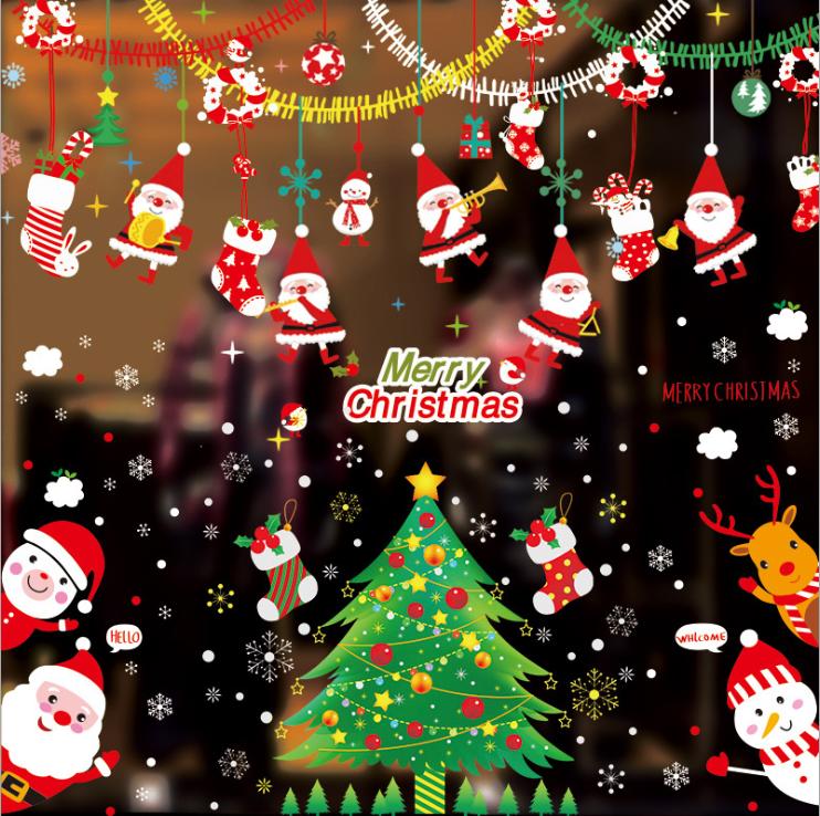 送料無料　２枚セットウォールステッカー クリスマス サンタクロース　オーナメントやクリスマスツリー おしゃれ メリークリスマス 装飾 サンタ ガラスステッカー店舗　ショーウィンドウ　カッティングシート　クリスマスプレゼントお歳暮【endsale_18】