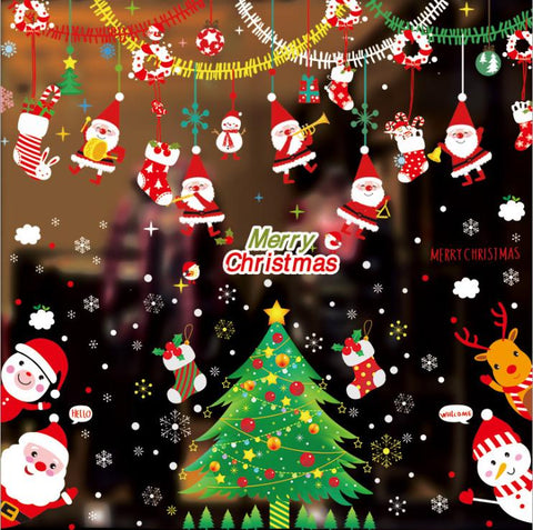送料無料　２枚セットウォールステッカー クリスマス サンタクロース　オーナメントやクリスマスツリー おしゃれ メリークリスマス 装飾 サンタ ガラスステッカー店舗　ショーウィンドウ　カッティングシート　クリスマスプレゼントお歳暮【endsale_18】
