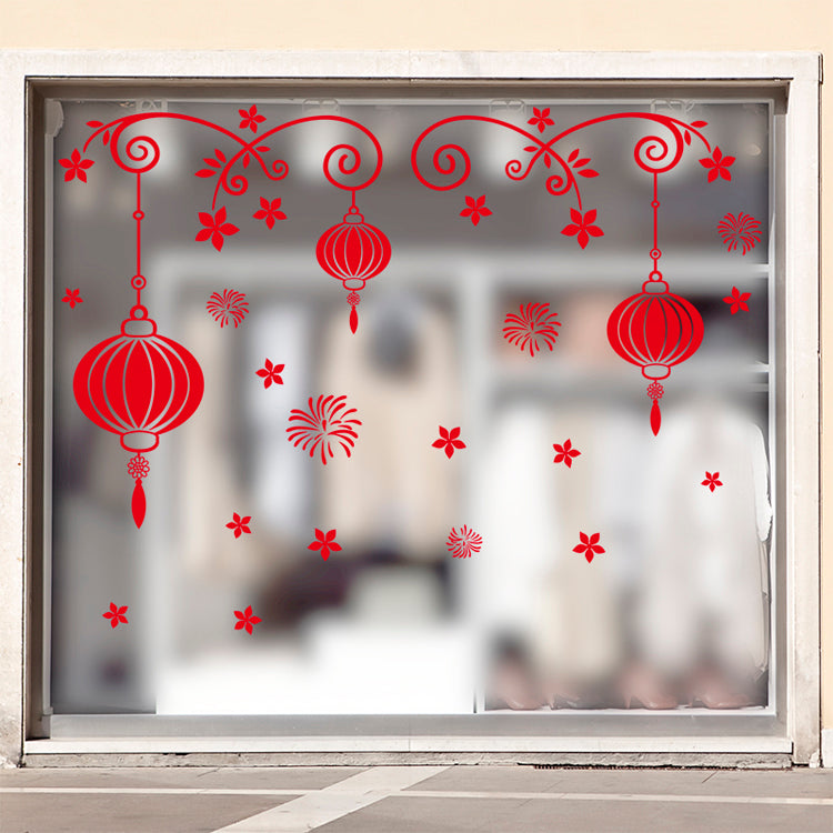 ウォールステッカー  お正月 飾り　HAPPY NEWYEAR 福 ちょうちん花火迎春 門松 2019 新年 壁紙 はがせる 壁紙　壁シール　子供にも安心 門松 カッティングシート wall sticker 雑貨 ガラス 窓 賃貸　店舗　クリスマス　お歳暮