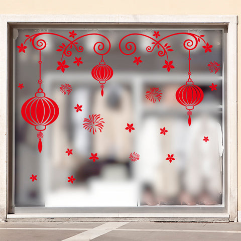 ウォールステッカー  お正月 飾り　HAPPY NEWYEAR 福 ちょうちん花火迎春 門松 2019 新年 壁紙 はがせる 壁紙　壁シール　子供にも安心 門松 カッティングシート wall sticker 雑貨 ガラス 窓 賃貸　店舗　クリスマス　お歳暮