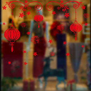ウォールステッカー  お正月 飾り　HAPPY NEWYEAR 福 ちょうちん花火迎春 門松 2019 新年 壁紙 はがせる 壁紙　壁シール　子供にも安心 門松 カッティングシート wall sticker 雑貨 ガラス 窓 賃貸　店舗　クリスマス　お歳暮