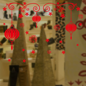 ウォールステッカー  お正月 飾り　HAPPY NEWYEAR 福 ちょうちん花火迎春 門松 2019 新年 壁紙 はがせる 壁紙　壁シール　子供にも安心 門松 カッティングシート wall sticker 雑貨 ガラス 窓 賃貸　店舗　クリスマス　お歳暮