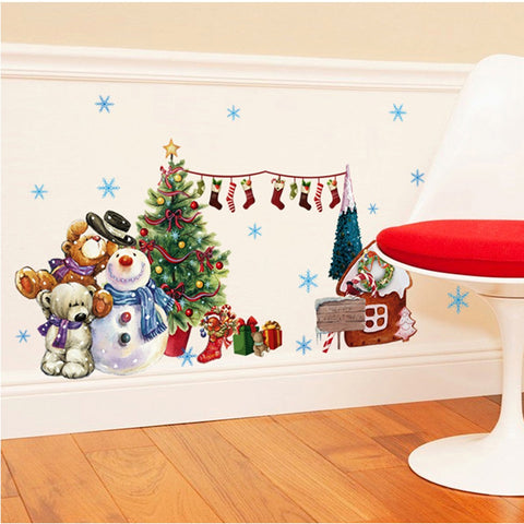 ウォールステッカー クリスマス 3D ツリーくまさん雪だるまスノーマン壁飾り サンタクロース クリスマスハンド パーティ 飾りつけ  クリスマスの靴下　ガーラン　クリスマス店舗　ショーウィンド ガラスステッカー　DIY サンタ 部屋 店舗 装飾シール【thxgd_18】