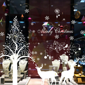 ウォールステッカー クリスマス【ツリーやトナカイ柄 2枚セットホワイト】雪の結晶 シール式 クリスマスツリー装飾 壁紙 北欧 転写  装飾クリスマス店舗　ショーウィンドウカッティングシートウィンドウディスプレイガラスステッカー　クリスマスプレゼントお歳暮送料無料