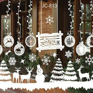 ウォールステッカークリスマス　オーナメント雪の結晶＆ツリー（ホワイト）大きサイズ　クリスマスハンドメイド　ガラスステッカー店舗　ショーウィンドウ　カッティングシートウィンドウディスプレイ　お歳暮　プレゼント【endsale_18】