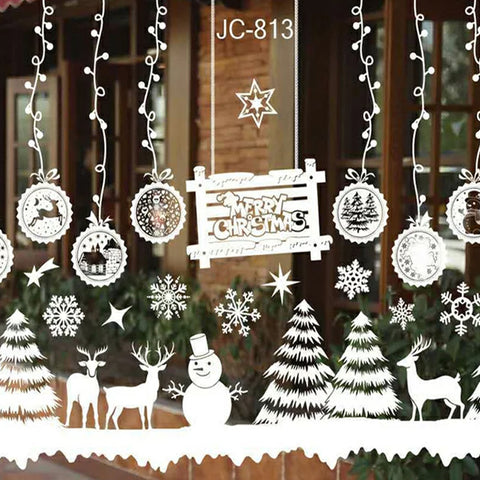 ウォールステッカークリスマス　オーナメント雪の結晶＆ツリー（ホワイト）大きサイズ　クリスマスハンドメイド　ガラスステッカー店舗　ショーウィンドウ　カッティングシートウィンドウディスプレイ　お歳暮　プレゼント【endsale_18】