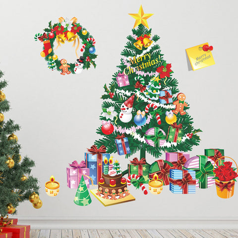 ２枚セット ウォールステッカークリスマスツリー ＆リース　ウォールステッカー英字 Merry christmas 大きいサイズ ステッカー リース 北欧 はがせる 壁紙 壁シール クリスマスツリー 木 |窓 ウォールシール ツリー 飾り 貼ってはがせるクリスマス　お歳暮【thxgd_18】