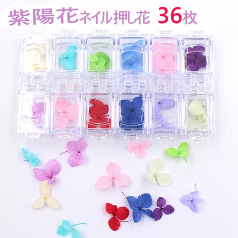 ネイル押し花 紫陽花　ドライフラワー 本物の花　梅雨のシーズンネイル ドライフラワー あじさい レジン ネイル ドライフラワー 12色 36枚入りケース付き