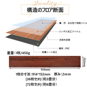 Takarafune フロアタイル　木目 置くだけ 接着剤不要 フローリングシート　床材 フローリングタイル　シール式接着剤付き　フロアタイル　36枚入り