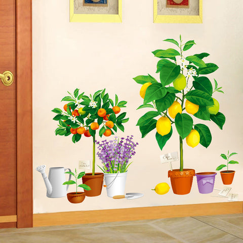 ウォールステッカー 鉢植え　果物の鉢植え レモン オレンジ ラベンダー 植物  北欧  カッティングシート wall sticker 壁紙 子供 キッズ 植物 雑貨 パーティ デコ DIY リノベーション 賃貸 ナチュラル シンプル バースデー 観葉植物 グリーン　【nlife_d19】