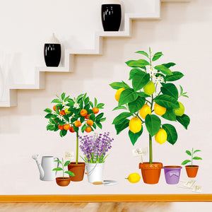 ウォールステッカー 鉢植え　果物の鉢植え レモン オレンジ ラベンダー 植物  北欧  カッティングシート wall sticker 壁紙 子供 キッズ 植物 雑貨 パーティ デコ DIY リノベーション 賃貸 ナチュラル シンプル バースデー 観葉植物 グリーン　【nlife_d19】