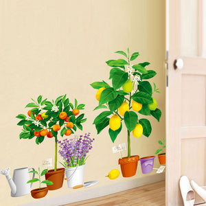 ウォールステッカー 鉢植え　果物の鉢植え レモン オレンジ ラベンダー 植物  北欧  カッティングシート wall sticker 壁紙 子供 キッズ 植物 雑貨 パーティ デコ DIY リノベーション 賃貸 ナチュラル シンプル バースデー 観葉植物 グリーン　【nlife_d19】