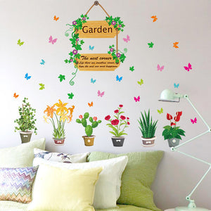 ウォールステッカー 花 鉢植え 50×70(cm) シール式 Garden 木 花 蝶々　wall sticker 壁紙 子供 キッズ 植物 雑貨 パーティ デコ DIY リノベーション 賃貸 ナチュラル シンプル 観葉植物 グリーン 部屋飾り  wall sticker 雑貨 ガラス 窓 賃貸　店舗　プレゼント