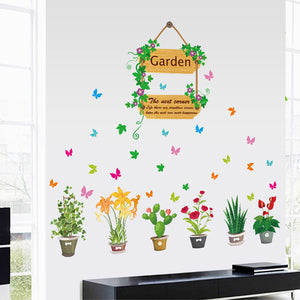 ウォールステッカー 花 鉢植え 50×70(cm) シール式 Garden 木 花 蝶々　wall sticker 壁紙 子供 キッズ 植物 雑貨 パーティ デコ DIY リノベーション 賃貸 ナチュラル シンプル 観葉植物 グリーン 部屋飾り  wall sticker 雑貨 ガラス 窓 賃貸　店舗　プレゼント